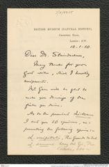 Nachlass Franz Steindachner, Brief von G. A. Boulenger an Franz Steindachner (12.01.1910), Inv.Nr. 49.05, Seite 1